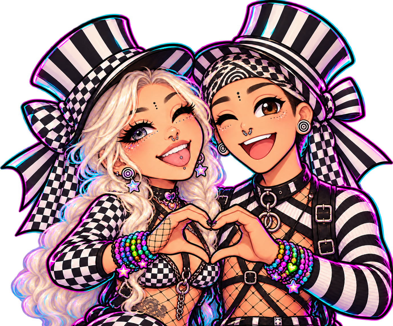 Carlos and Valicity chibi rave couple making a hand heart together